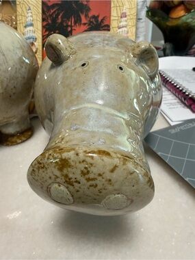 Neutral Glazed Ceramic Hippo Figurine - Home Art Accent
